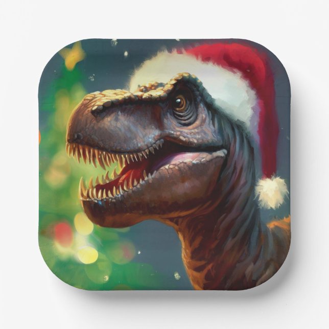 Plato De Papel Navidades T-Rex 2 (Anverso)