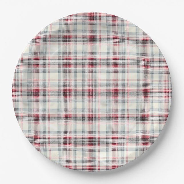 Plato De Papel Navidades Tartán Floral Design Series #24 (Anverso)