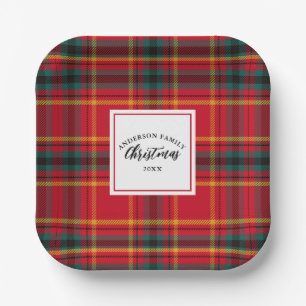Plato De Papel Navidades Tartan Plaid Family Name Year