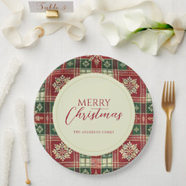 Plato De Papel Navidades Tartan Plaid Snowflake Rustic