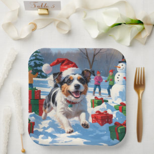 Plato De Papel Navidades Terrier Australianos celebran escena de