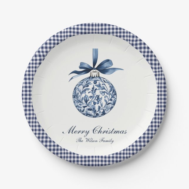 Plato De Papel Navidades tradicionales de los adornos azules (Anverso)