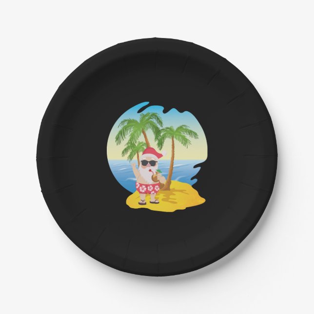 Plato De Papel Navidades Tropical Beach Funny Santa Claus (Anverso)