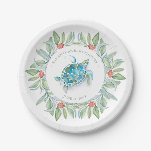 Plato De Papel Navidades tropicales marea tortuga Baby Shower (Anverso)