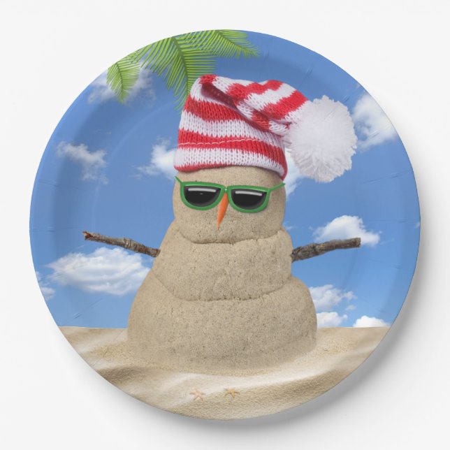 Plato De Papel Navidades tropicales Sand Snowman (Anverso)