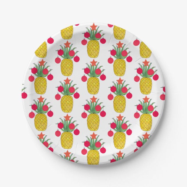 Plato De Papel Navidades tropicales vacaciones piña (Anverso)