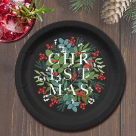 Plato De Papel NAVIDADES Typography Berries y Greenery