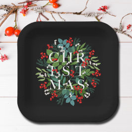 Plato De Papel NAVIDADES Typography Berries y Greenery