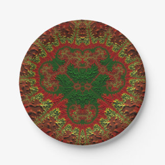 Plato De Papel NAVIDADES ~ Usual oro rojo verde fractal ~