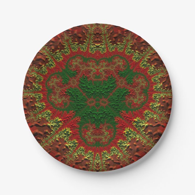 Plato De Papel NAVIDADES ~ Usual oro rojo verde fractal ~ (Anverso)