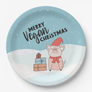Plato De Papel Navidades veganos con lechón personalizado y regal