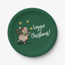 Plato De Papel ¡Navidades Veggie! Cerdo de Guinea con brotes de m