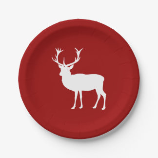 Plato De Papel Navidades venado rojo y blanco