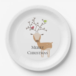 Plato De Papel Navidades venados con pájaros