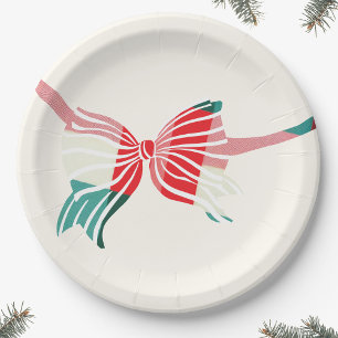 Plato De Papel Navidades Verde y Rojo Atado Con Vacaciones De Bow
