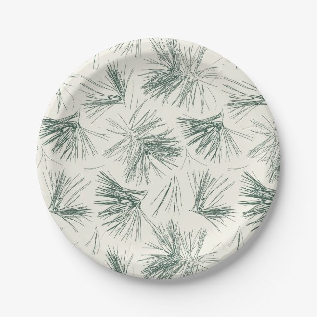 Plato De Papel Navidades verdes Agujas de árbol de pino (Anverso)
