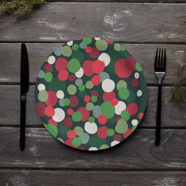 Plato De Papel Navidades verdes rojos modernos con punto de polka (Subido por el creador)