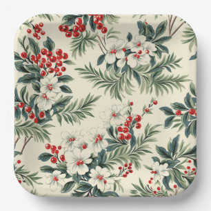 Plato De Papel Navidades Vintage Red Winterberry