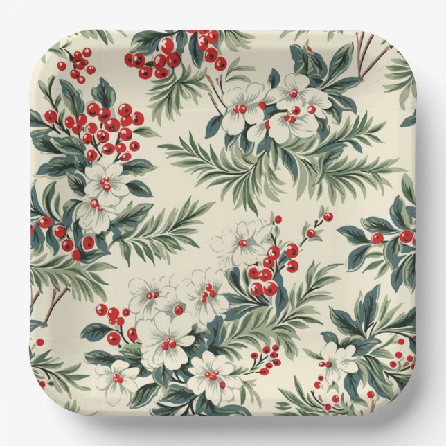 Plato De Papel Navidades Vintage Red Winterberry (Anverso)