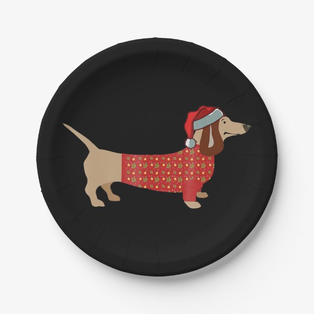 Plato De Papel Navidades Weiner Dachshund Doxie En Perro (Anverso)