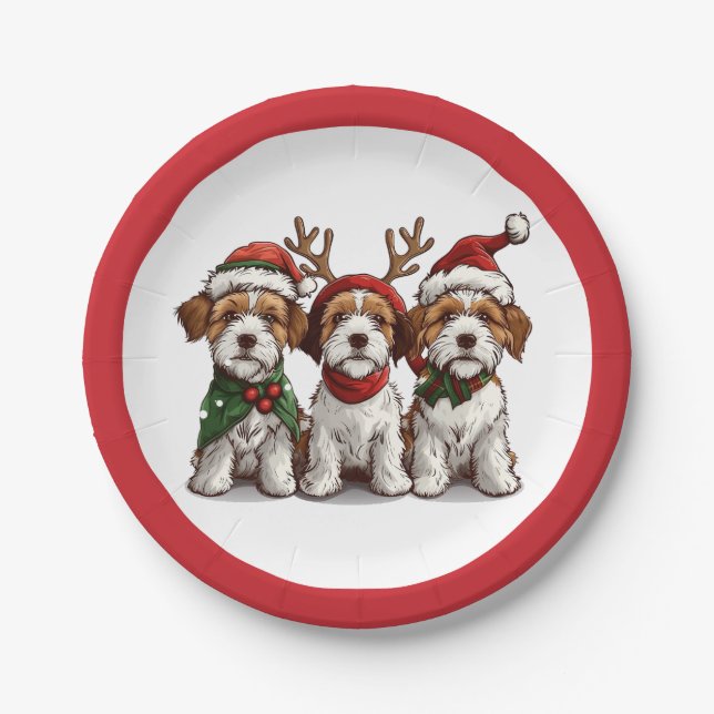 Plato De Papel Navidades Welsh Wire Fox Terrier Dogs (Anverso)