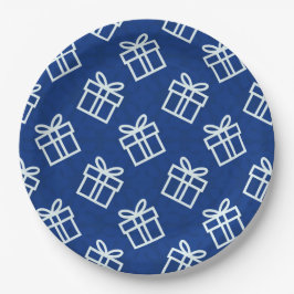 Plato De Papel Navidades White Presenta con fondo azul