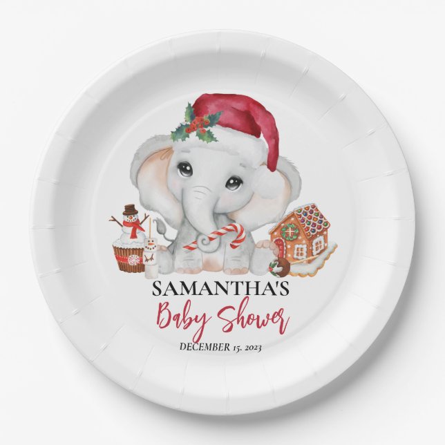 Plato De Papel Navidades Winter Santa Baby Elephant Shower (Anverso)