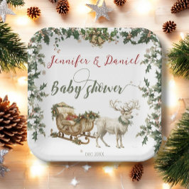 Plato De Papel Navidades Winter Santa Baby Red Green Baby Shower