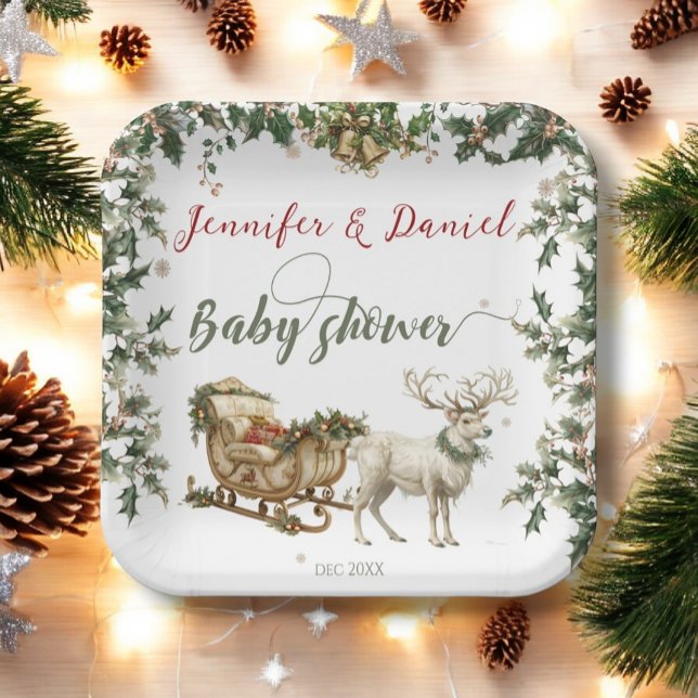 Plato De Papel Navidades Winter Santa Baby Red Green Baby Shower (Subido por el creador)
