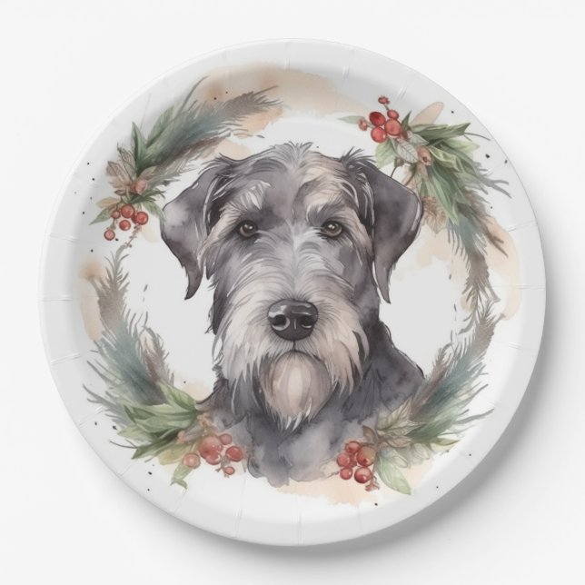 Plato De Papel Navidades Wolfhound Wreath Festimes Pup (Anverso)
