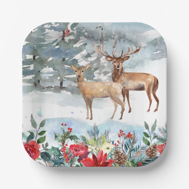 Plato De Papel Navidades Woodland Deer (Anverso)