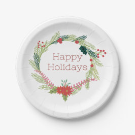 Plato De Papel Navidades Wreath Felices Fiestas