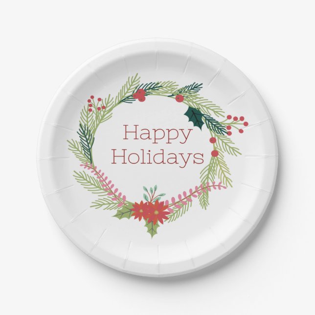 Plato De Papel Navidades Wreath Felices Fiestas (Anverso)