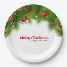 Plato De Papel Navidades Wreath y Bombillas rojas, y presenta Pap