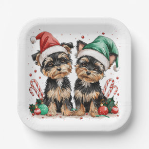 Plato De Papel Navidades Yorkshire Terrier Dogs