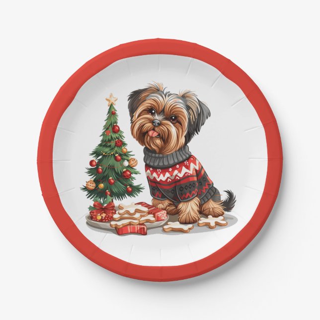 Plato De Papel Navidades Yorkshire Terrier Dogs (Anverso)