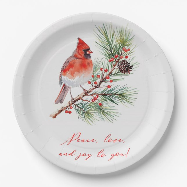Plato de Papel Navideño Cardenal Pájaro Rojo (Anverso)