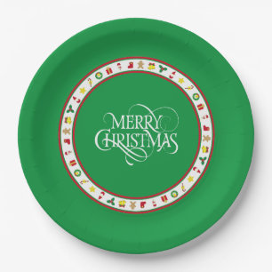 Plato de Papel Navideño Icónico Verde