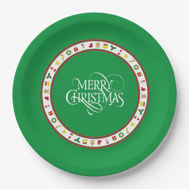 Plato de Papel Navideño Icónico Verde (Anverso)