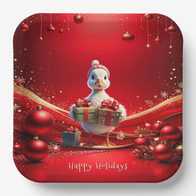 Plato de Papel Navideño Pato Adorable Fiesta (Anverso)