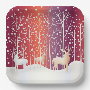 Plato de Papel Navideño Reno Nevado