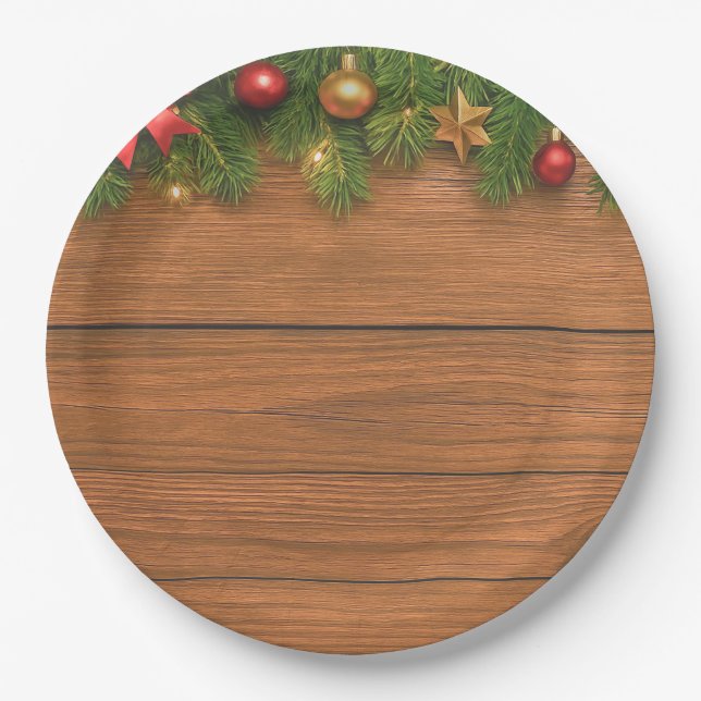 Plato de papel navideño rústico – Festivo navideño (Anverso)
