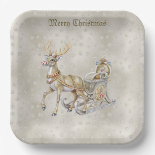 Plato de Papel Navideño Trineo de Reno