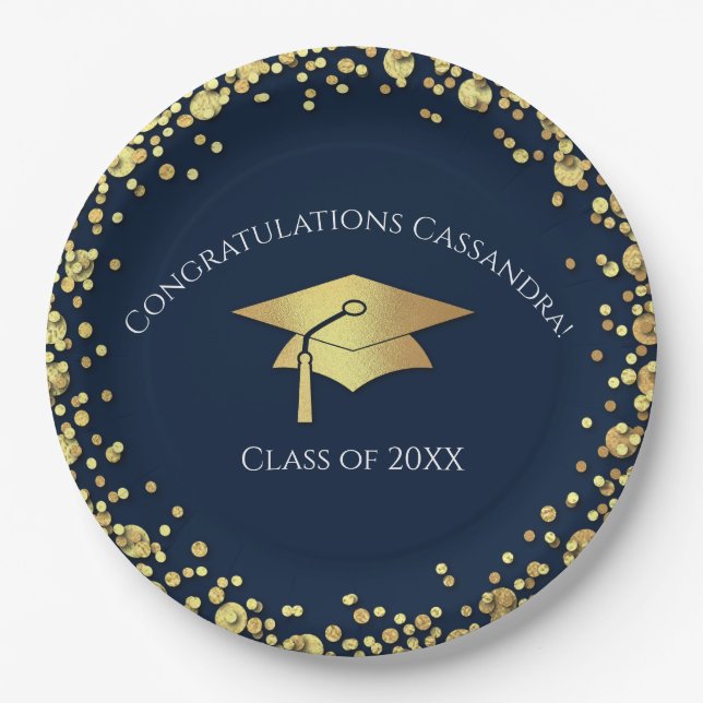 Plato De Papel Navy Blue and Gold Graduation (Anverso)