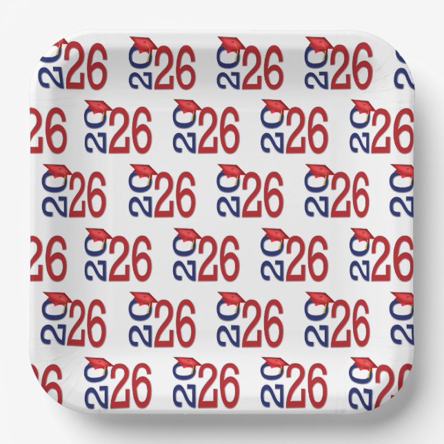 Plato De Papel Navy Blue and Red 2026 Graduation (Anverso)