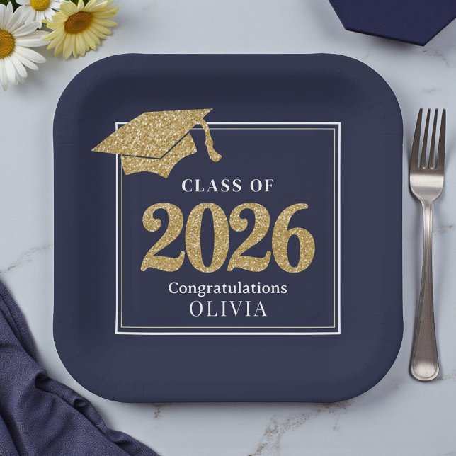 Plato De Papel Navy Blue Class Of 2026 (Subido por el creador)