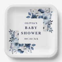 Navy Blue Elegant Country Floral Baby Shower