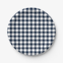 Plato De Papel Navy Blue Gingham Plaid