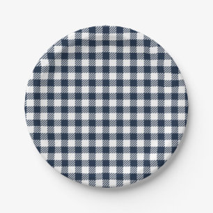 Plato De Papel Navy Blue Gingham Plaid