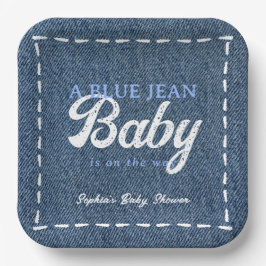 Plato De Papel Navy Blue Jean Baby Boy Baby Shower